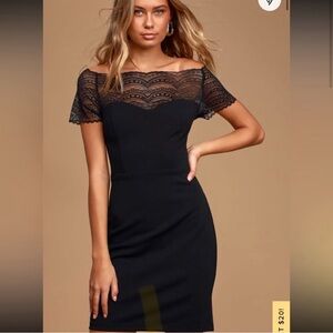 #25 LULU NWT Black Off the Shoulder Mini Dress, Mesh Top Size XL Runs Small